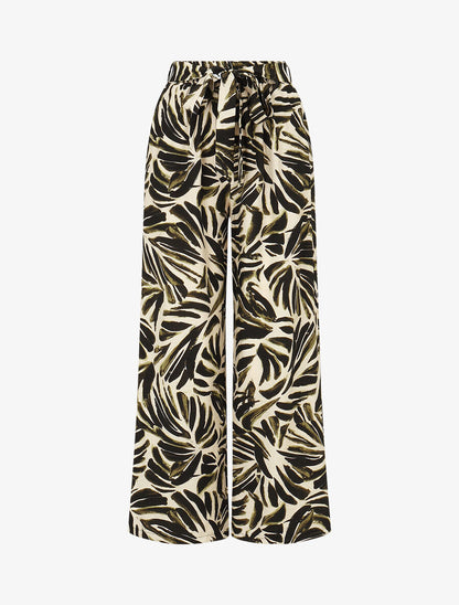 Pantalon imprimé abstrait à taille haute élastiquée - Kaki - 1