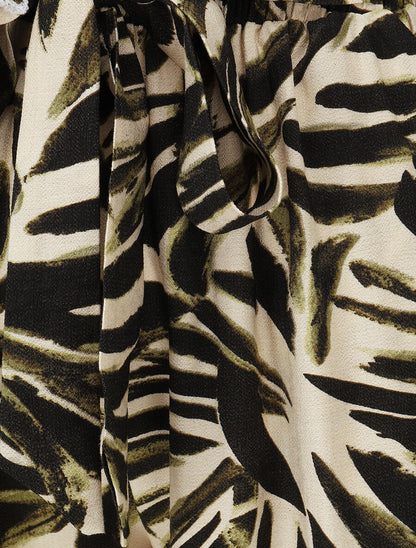 Pantalon imprimé abstrait à taille haute élastiquée - Kaki - 3