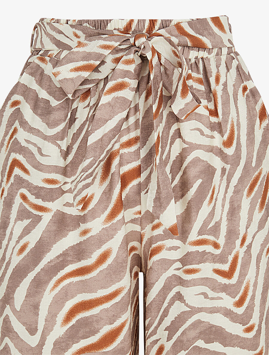 Pantalon imprimé fantaisie à taille haute élastiquée - Marron - 3