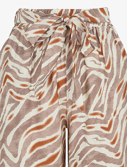 Pantalon imprimé fantaisie à taille haute élastiquée - Marron - 3