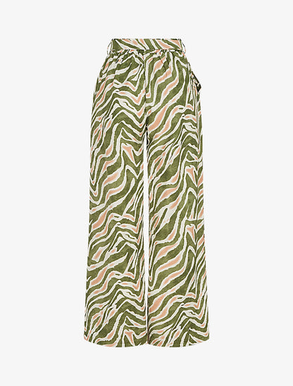 Pantalon imprimé fantaisie à taille haute élastiquée - Kaki - 2