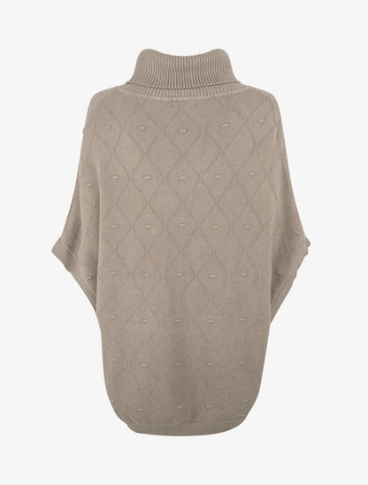 Poncho ample col roulé maille fantaisie - Taupe - 2