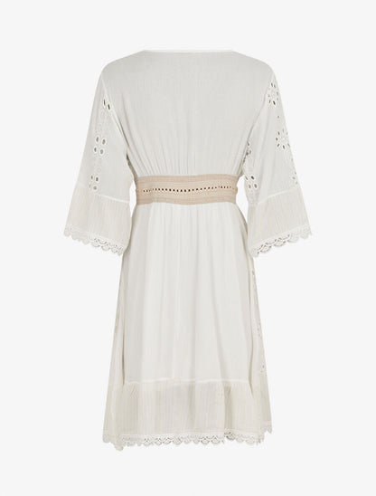 Robe bohème à dentelle fleurie - Blanc - 2