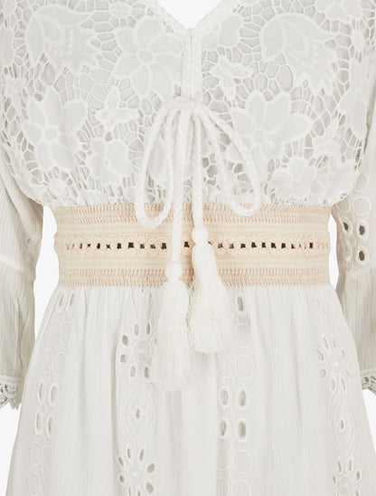 Robe bohème à dentelle fleurie - Blanc - 3