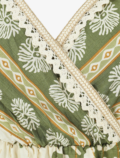 Robe mi-longue à bretelles imprimé coraux - Kaki - 3