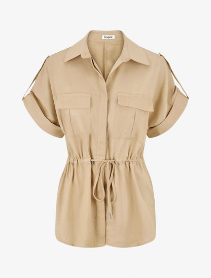 Chemise unie droite effet lin - Beige - 1