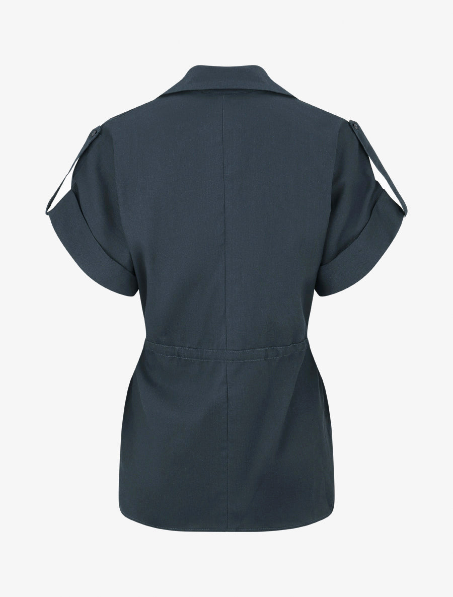 Chemise unie droite effet lin - Bleu pétrole - 2