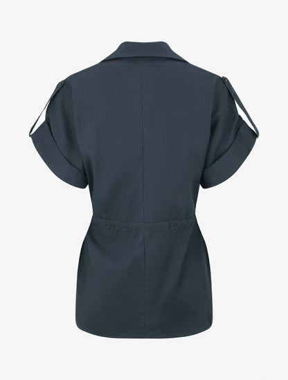 Chemise unie droite effet lin - Bleu pétrole - 2