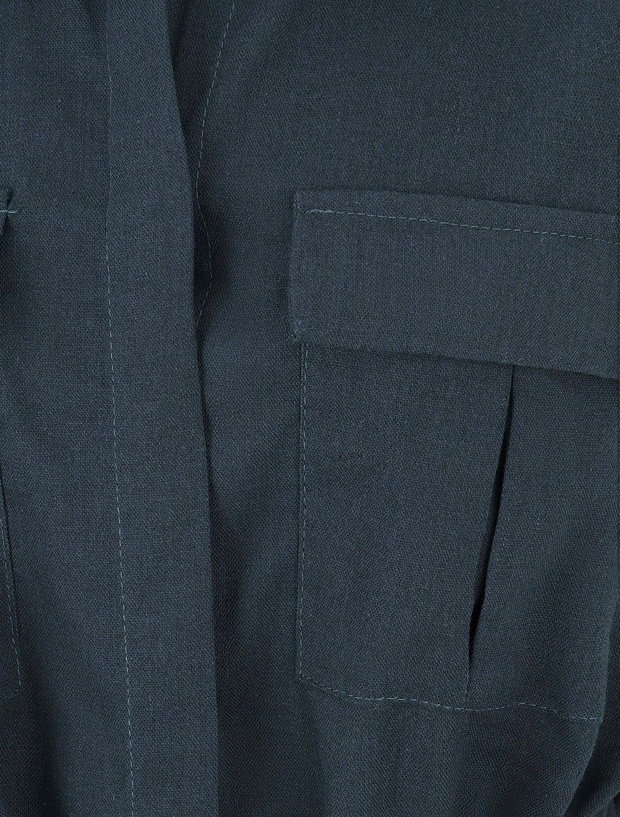 Chemise unie droite effet lin - Bleu pétrole - 3