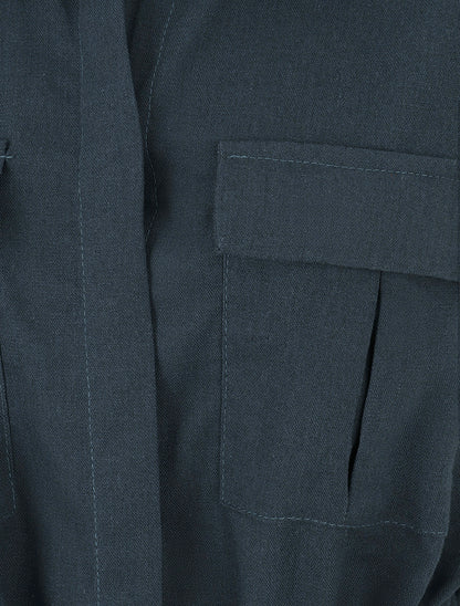 Chemise unie droite effet lin - Bleu pétrole - 3