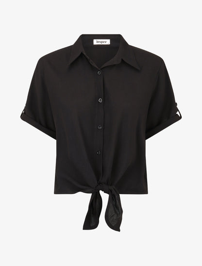 Top uni à nouer - Noir - 1