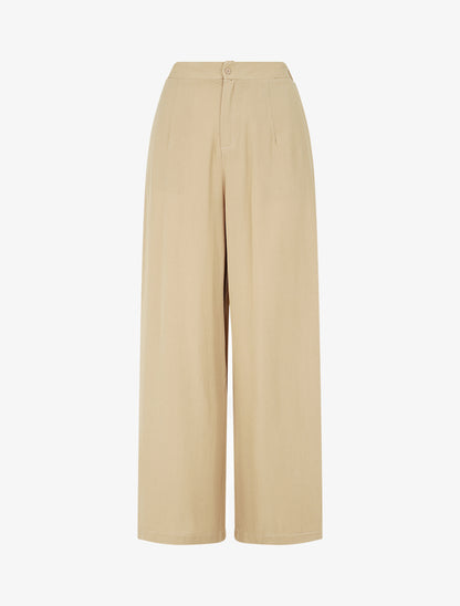 Pantalon uni fluide à taille élastiquée - Beige - 1