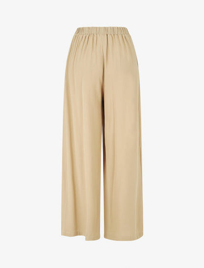 Pantalon uni fluide à taille élastiquée - Beige - 2