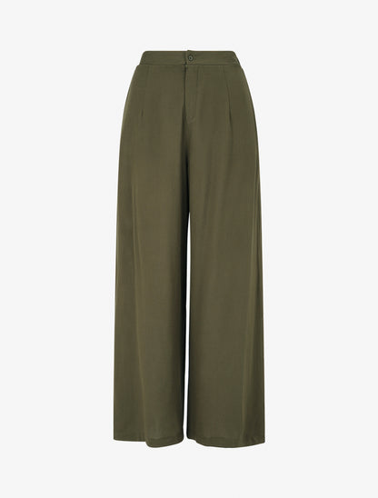 Pantalon uni fluide à taille élastiquée - Kaki - 1