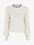 Pull droit à col rond brodé - Blanc - 1