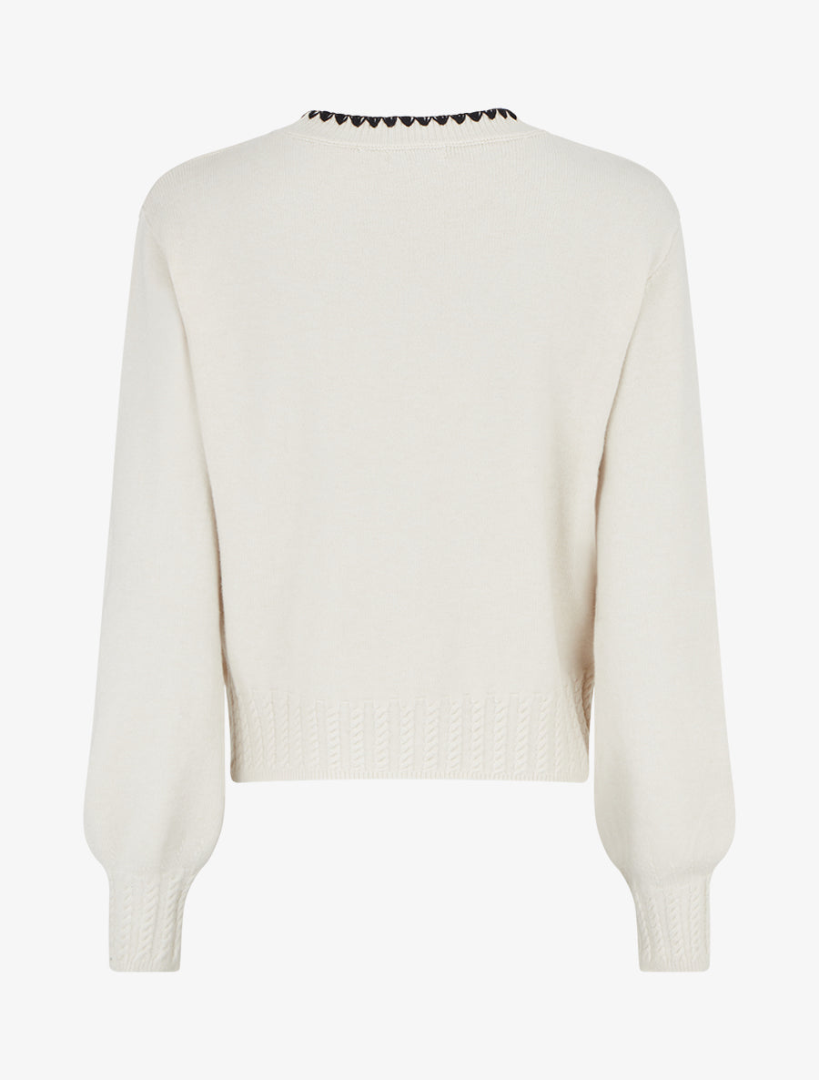 Pull droit à col rond brodé - Blanc - 2