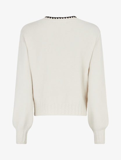 Pull droit à col rond brodé - Blanc - 2