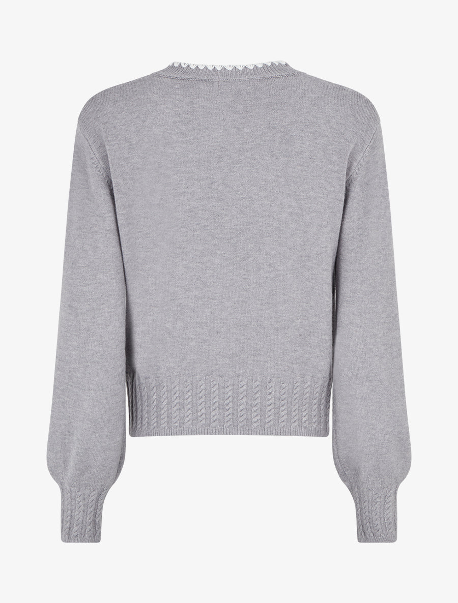 Pull droit à col rond brodé - Gris - 2