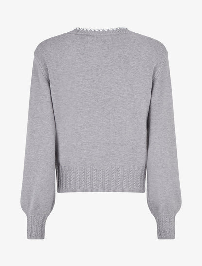 Pull droit à col rond brodé - Gris - 2