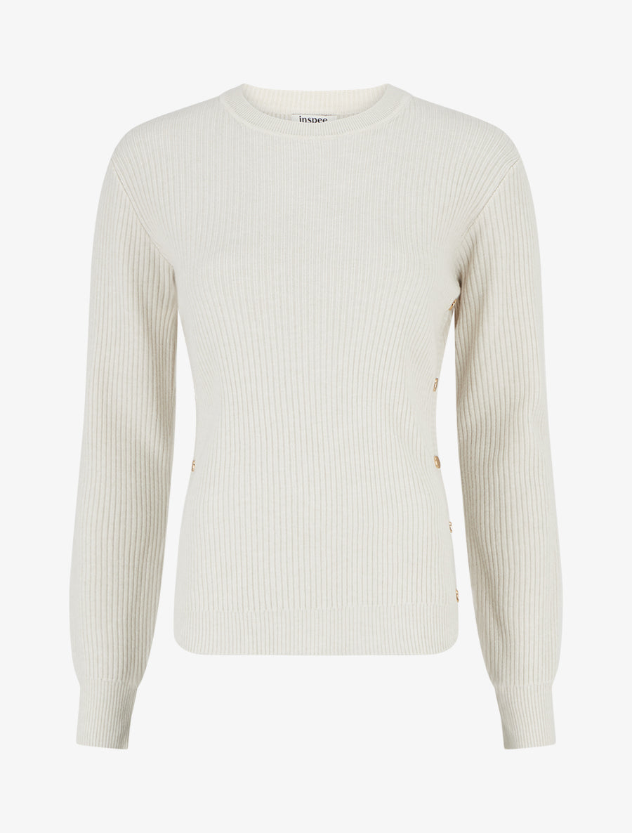 Pull droit côtelé à boutons décoratifs - Écru - 1
