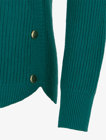 Pull droit côtelé à boutons décoratifs - Vert bouteille - 3