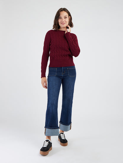 Maglione dritto in maglia intrecciata - Feccia di vino