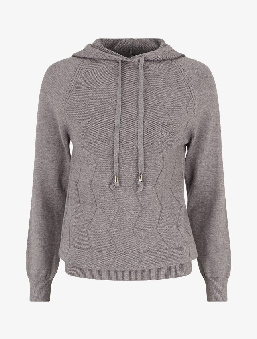 Pull à capuche en maille zig-zag - Gris - 1