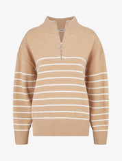 Pull rayé à col zippé - Beige - 1