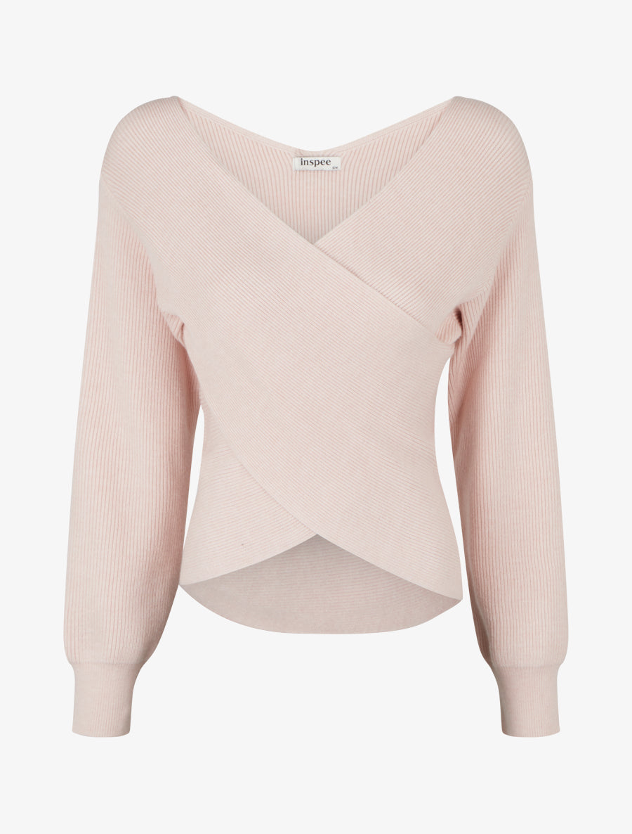 Maglia a coste unita con scollo a cuore. - Rosa
