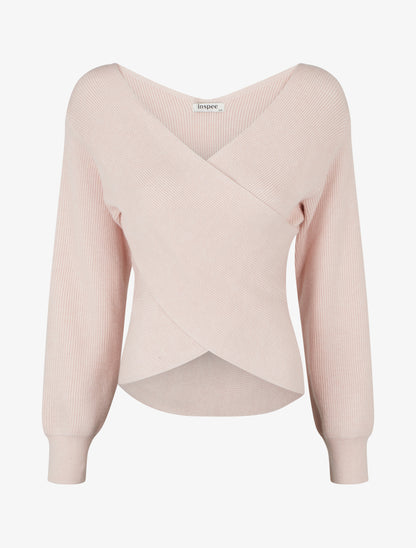 Maglia a coste unita con scollo a cuore. - Rosa