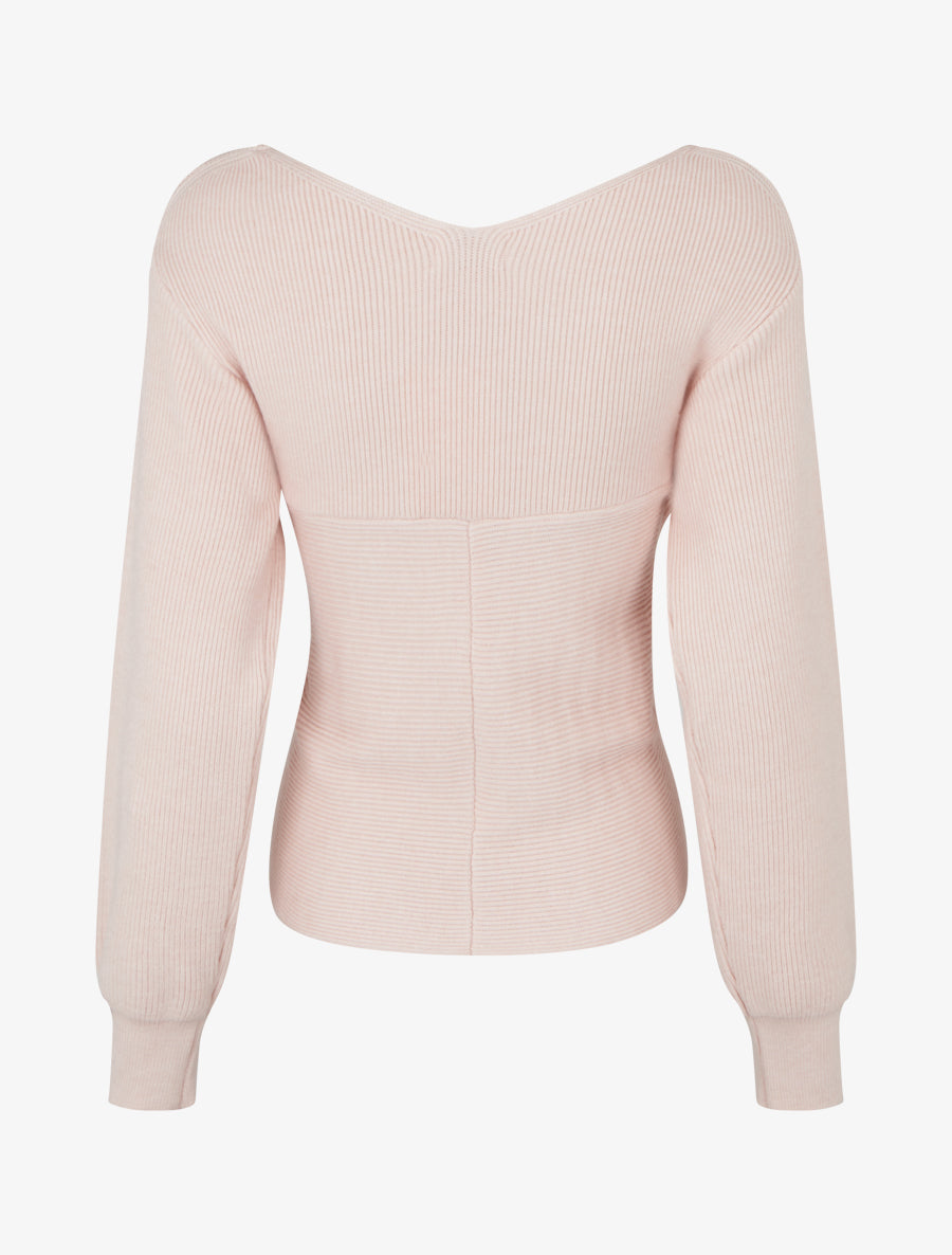 Maglia a coste unita con scollo a cuore. - Rosa