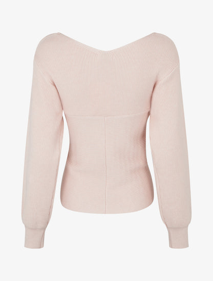 Maglia a coste unita con scollo a cuore. - Rosa