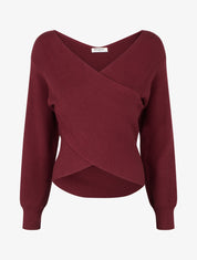 Maglia a coste unita con scollo a cuore. - Bordeaux