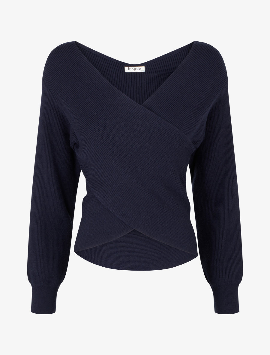 Maglia a coste unita con scollo a cuore. - Marina