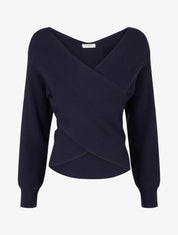 Maglia a coste unita con scollo a cuore. - Marina
