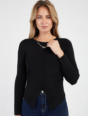 Maglione asimmetrico con inserti gioiello M - Nero