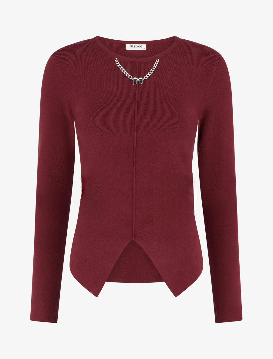 Pull asymétrique à empiècement bijou M - Bordeaux - 1