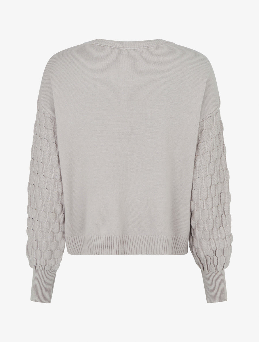 Pull droit à manches longues texturées - Taupe clair - 2