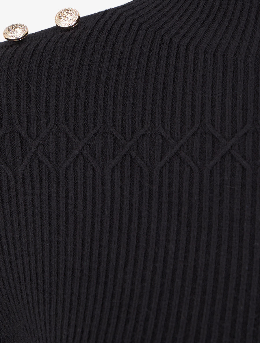 Pull côtelé à boutons décoratifs - Noir - 3