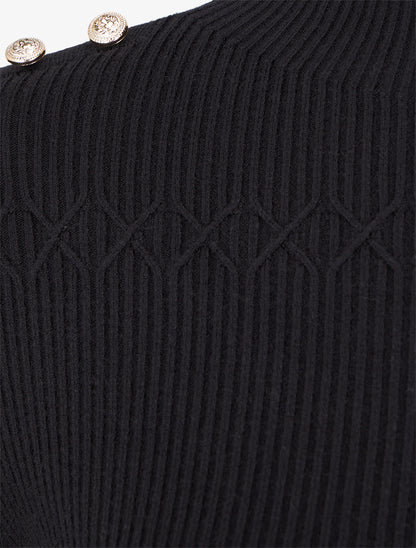 Pull côtelé à boutons décoratifs - Noir - 3