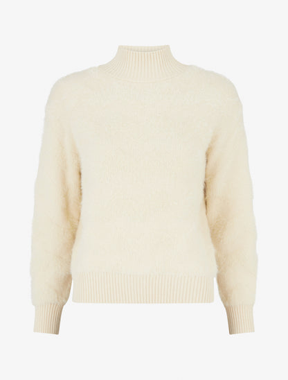 Pull droit uni duveteux - Beige - 1