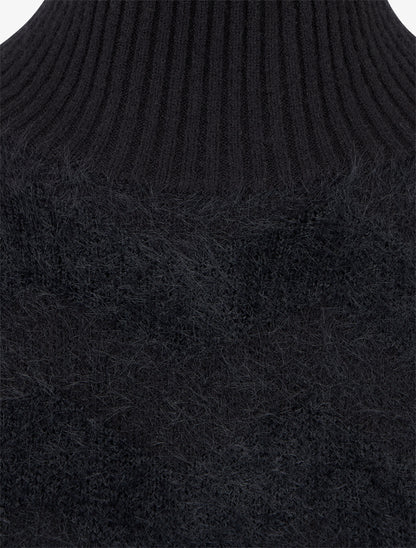 Pull droit uni duveteux - Noir - 3