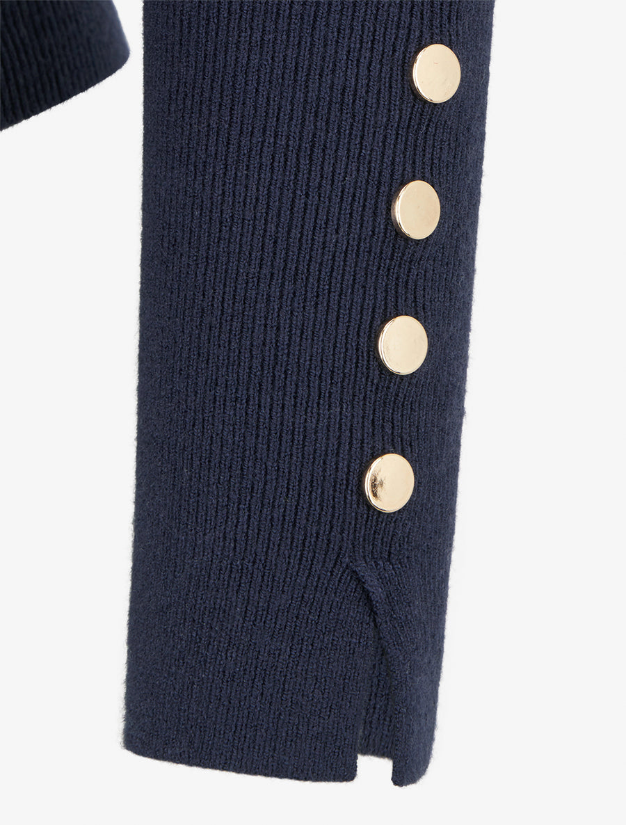 Pull fin uni à col montant - Marine - 3