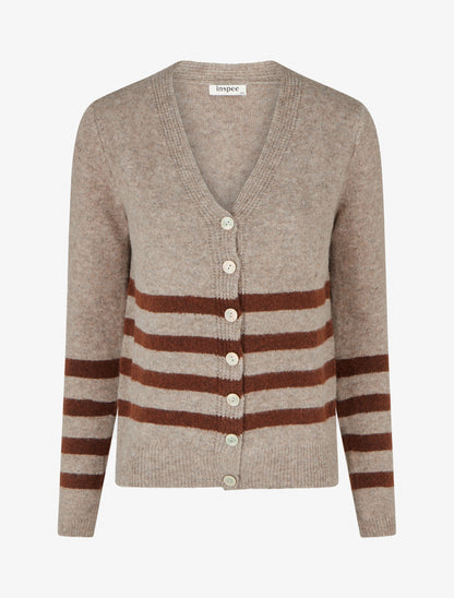 Gilet rayé droit à col V - Taupe - 1