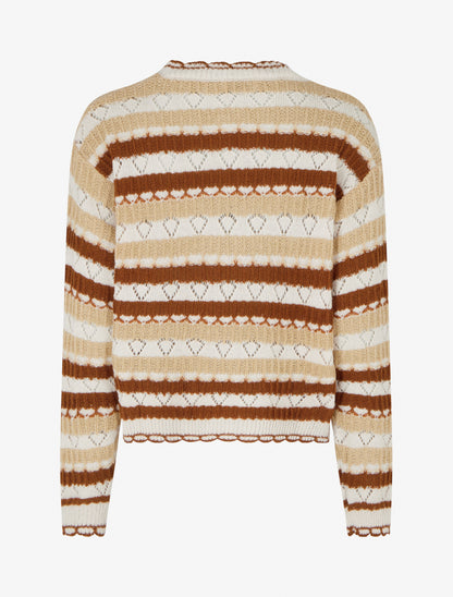 Gilet rayé en maille fantaisie à col V - Beige - 2