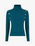 Pull fin à roulé et boutons décoratifs - Bleu canard - 1