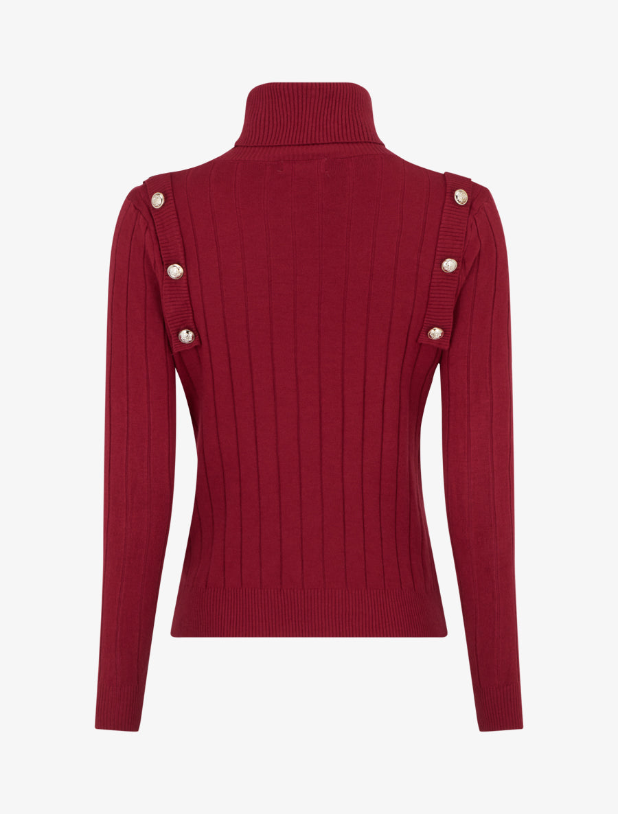 Pull fin à roulé et boutons décoratifs - Bordeaux - 2