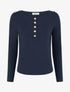 Pull fin à col rond et boutons décoratifs - Marine - 1