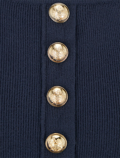 Pull fin à col rond et boutons décoratifs - Marine - 3
