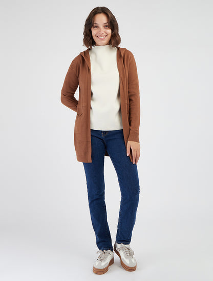 Gilet lungo semplice con cappuccio - Chameau